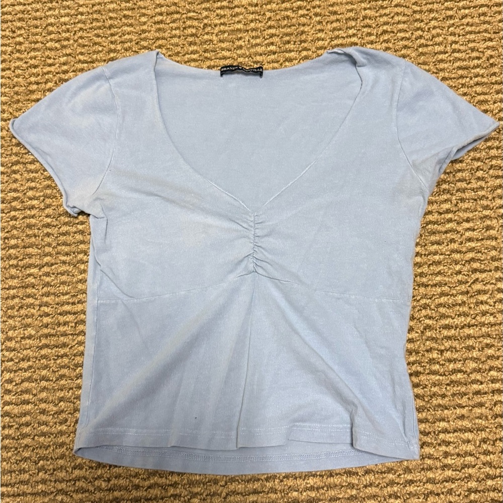 Brandy Melville Sky Blue Ruched V-Neck Blouse